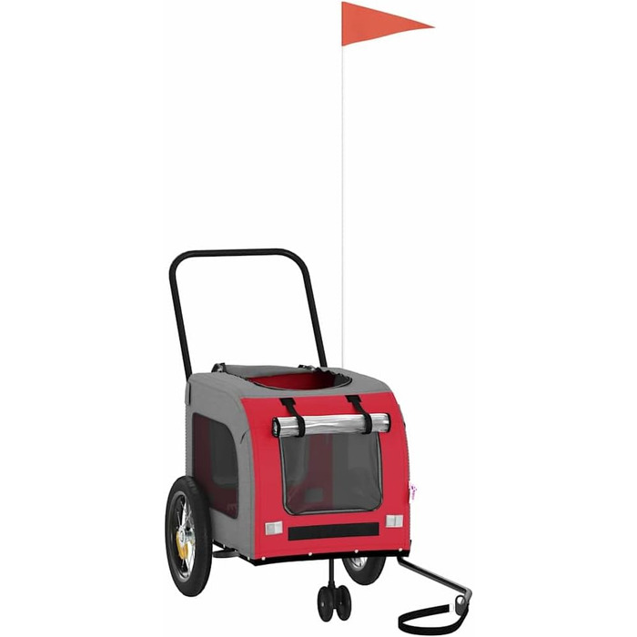 Причіп для собак VidaXL - червоний, 125x53x54 см, до 45 кг, з прапором та відбивачами