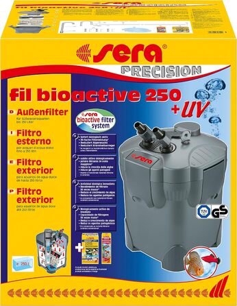 Зовнішній фільтр sera fil Bioactive 250 + UV для прісноводних акваріумів до 250 л, 5 Вт UV-C лампа, захист від хвороботворних бактерій і водоростей, оптимальні фільтруючі матеріали, підвищена продуктивність, довговічний