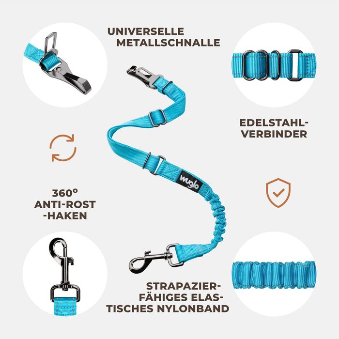 Автогурт для собак Wuglo 30-95см - для безпеки в авто, універсальний, блакитний