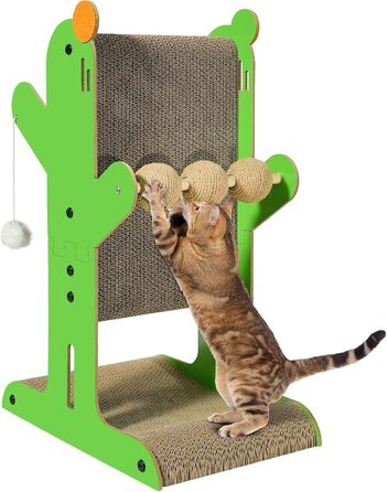 Двостороння кігтеточка для котів YEMOO з картону, T-подібна, з сизалевими кулями та іграшками, для захисту стін та диванів