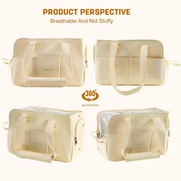 PETCUTE Сумка-переноска для собак та котів, середнього розміру, з кишенями, знімний килимок, для подорожей та авіаперельотів, бежева