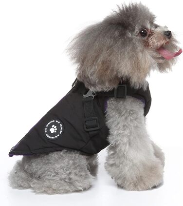 Зимові куртки, жилети та шлейки для собак, чорний колір (M). Куртки 2-в-1, без тягнучки, підходять для цуценят, собак маленьких та середніх порід.