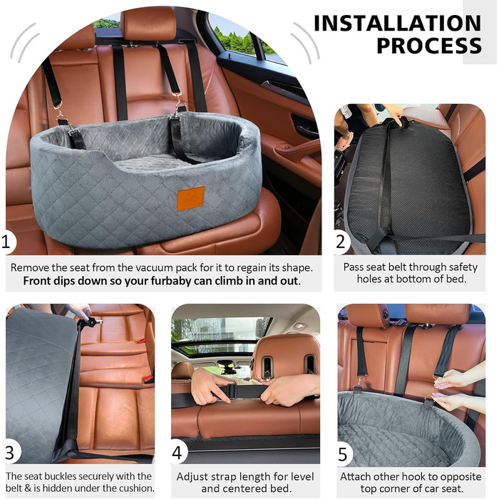 Автоматичний лежак для собак у машину, великий, сірий. З двома ременями безпеки, знімний та миючий. Підходить для великих та середніх собак, або 2 маленьких.