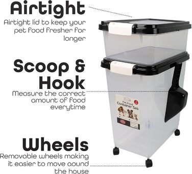 DIVCHI Контейнер для зберігання корму для тварин 3 шт. з мірною ложкою, для собак, котів, чорний