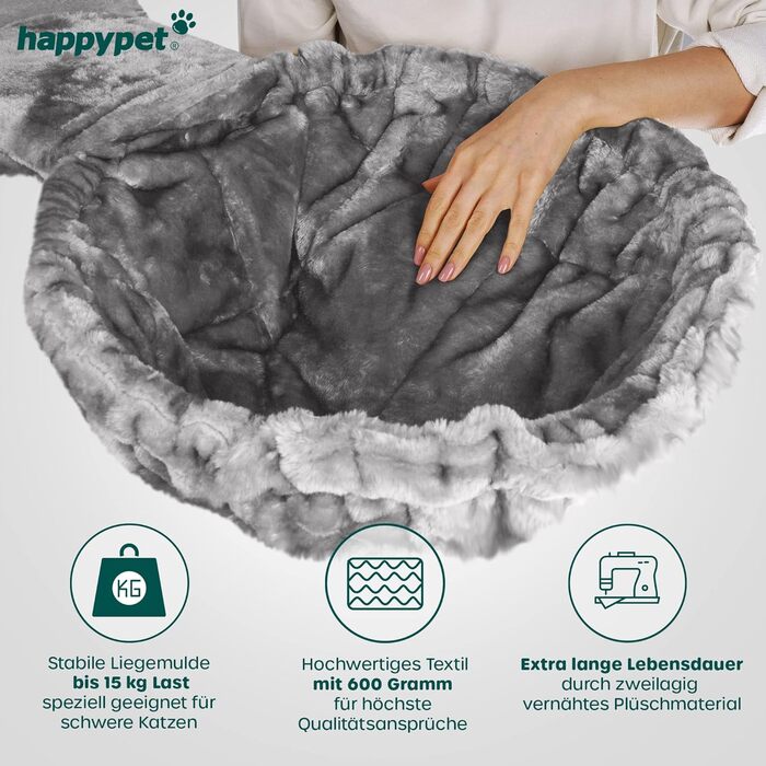 Дерево для котів HAPPYPET Oscar 161 см, стійке, для великих і важких котів (Мейн-кун), товсті стовпи 12 см, преміум-плюш 600 г, міцна конструкція, сіре