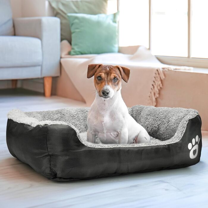 М'яке ліжко для собак та котів BELLE VOUS чорного кольору з антиковзною основою - водонепроникна піна з ефектом пам'яті для середніх та маленьких собак/котів, придатне для прання в пральній машині