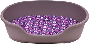 Корзина для собак Adena, 81 x 54 см, бежева + подушка з сердечками, фіолетова (L 110 x B 74 x H 30 см)