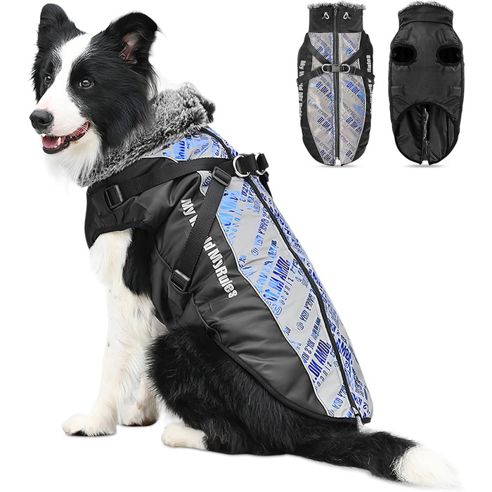 Водонепроникний теплий зимовий одяг для собак ALLSOPETS - куртка з відбиваючими смугами, стильна жилетка для холодної погоди (Blendblau, 3XL)