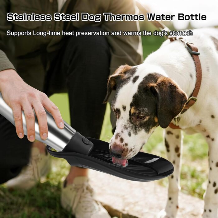 Водяна пляшка для собак на прогулянці - витокозахисна, з нержавіючої сталі, подвійні стінки, вакуумна ізоляція, 750 мл (Чорний)