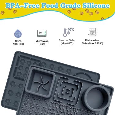 Шлека для собак Cooltto з лопаткою та нержавіючою чашею, силіконова підкладка з присосками для догляду за шерстю, купання та обрізки кігтів. Модель C & B (темно-сірий)