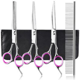 Набір професійних ножиць для грумінгу собак та котів, 5 шт. з нержавіючої сталі: ножиці для підстригання, ножиці для витончення, ножиці з вигнутим лезом, ножиці для стрижки лап, гребінець для грумінгу