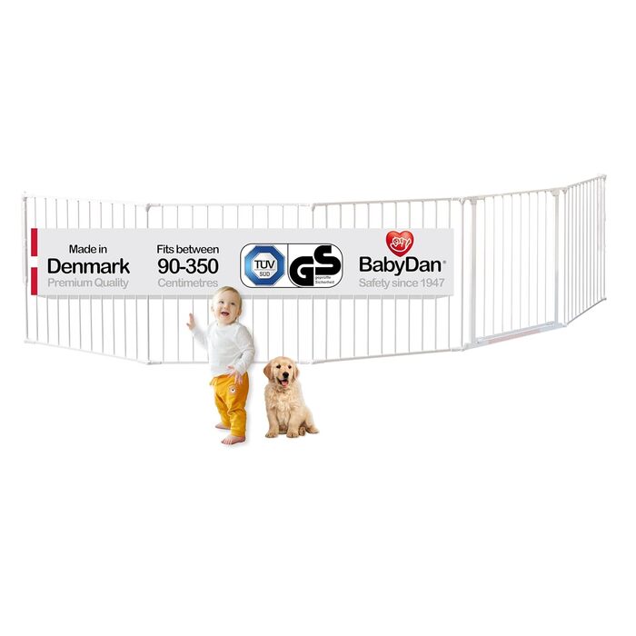 BabyDan Flex XXL, захисне ворота для каміну та сходів, 90-350 см, чорний колір, виробництво Данія