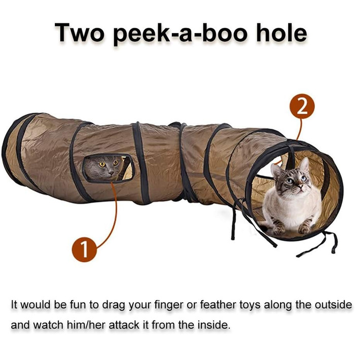 Туннель для котів Andiker S-подібної форми, складаний, іграшка-пазл для гри в приміщенні та на вулиці, з 2 бічними отворами (коричневий)