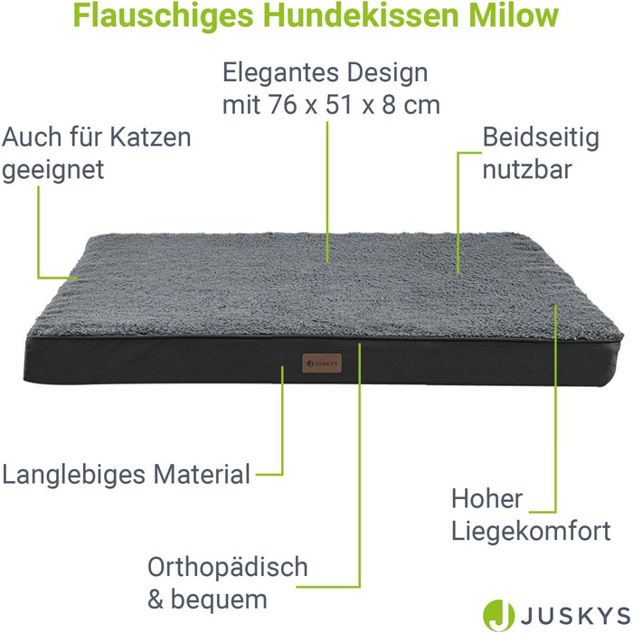 Ортопедичне ліжко для собак Juskys Milow 76x51 см, м'яке, міцне, знімний і праний чохол, сіре, лежак для малих собак
