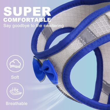 Шлейка для котів та маленьких собак, кроликів: легка, дихаюча, з м'якої сітки, чорна (S, блакитна)