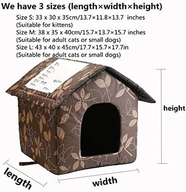 Кіт Будинок для вулиці MUYYIKA, зимостійкий, водонепроникний, для котів та тварин, 33x30x35 см, листяний