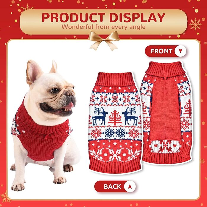 Пуловер для собак на Новий рік, теплий в'язаний пуловер з візерунком (сніжинка-олень), розмір L