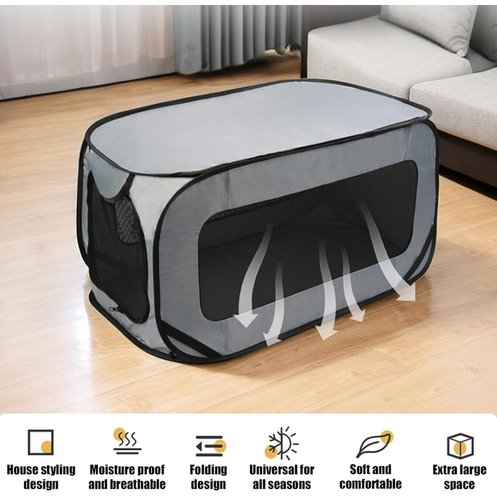 Транспортна переноска для собак та котів, складана, Pop-Up, 94x53x53 см, сіра