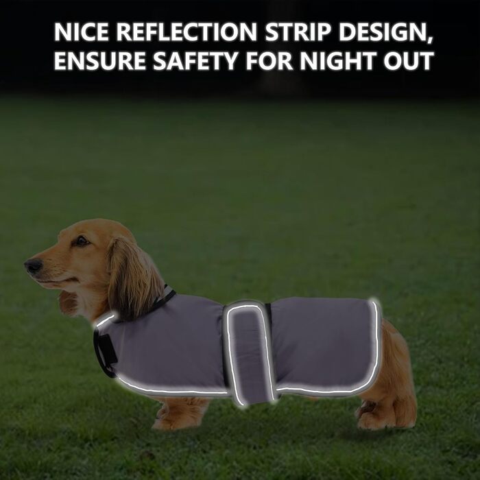 Дощовик для собак Geyecete, регульований, водовідштовхуючий, для такс, з світловідбиваючими ременями, з поясом на липучці, розмір M (довжина спини 42-45 см), колір фіолетовий