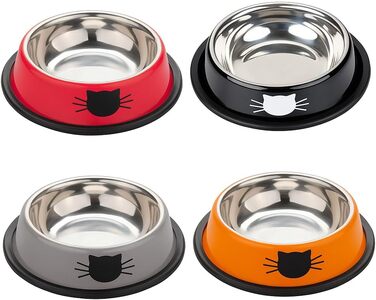 Набір мисок для котів PawPourri з нержавіючої сталі, протиковзкі, 2 шт (230 мл, сірий, червоний, помаранчевий, чорний)