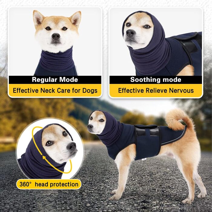 Заспокійлива куртка для собак Yanucy 2-в-1 з капюшоном для зменшення тривоги та захисту від шуму (зелений, синій)