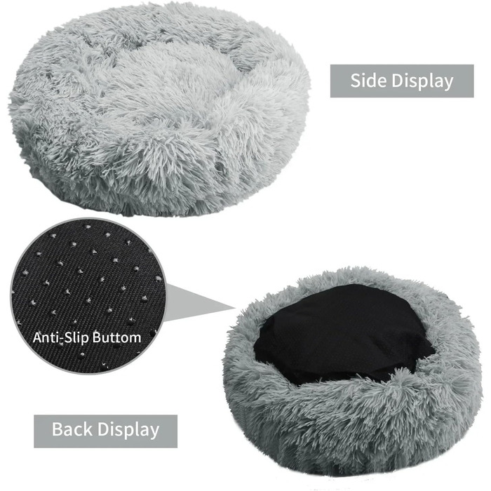 Кругле ліжко для собак та котів Zentaurus, плюшеве, м'яке та пухнасте (Світло-персиковий, 60 см) (Світло-сірий, 40 см)