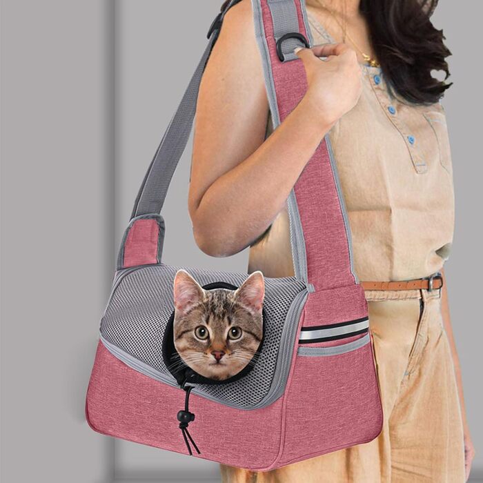 Сумка-переноска для собак та котів | Дихаюча сумка-переноска для тварин, регульована, з кишенею, рожева