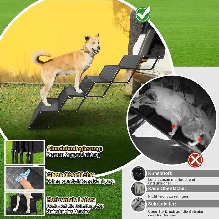Сходинки для собак XARILK - 5-ступенева складана трепетка з алюмінію, до 110 кг, 44 см, для авто, позашляховиків, ліжок та вантажівок