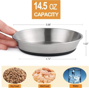 Миски для котів з нержавіючої сталі, зручні для вусів, плоскі, для корму та води, з неслизькою силіконовою основою, міцні, запасні металеві пластини для підставки, 3 шт.