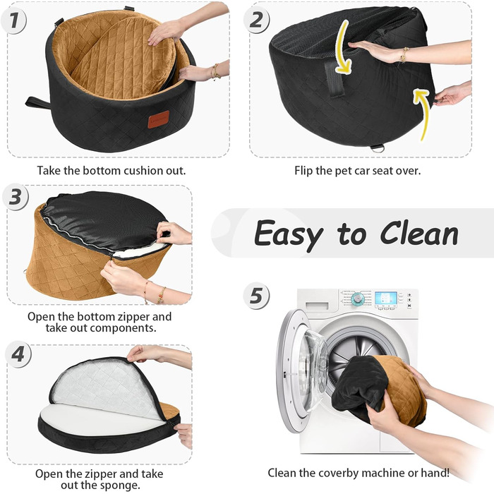 Зручний автокрісло для собак з кріпленням для безпеки, миється, з неслизьким дном (Чорний/Кофе, Маленький)