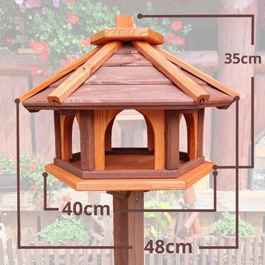 Дерев'яний шестигранний годівничка для птахів Vogel Futter Haus, садова кормушка для диких птахів, коричнево-червона