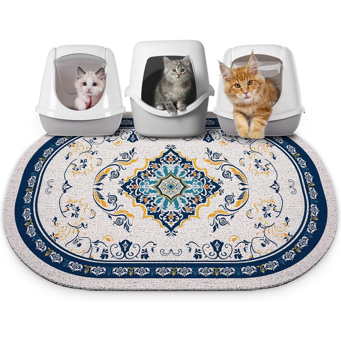 Килимок для котячого туалету Bienbee Katzentoilettenmatte, великий розмір, 101,6 x 76,2 см, з антиковзним шаром, легко миється, аксесуар для дому, синій, XL