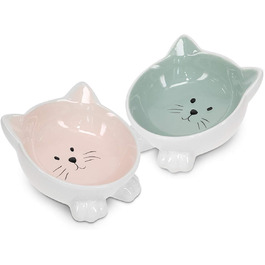 Набір мисок для котів Navaris (2 шт.) - кераміка, неслизькі, для води та корму, можна мити в посудомийній машині (рожевий)