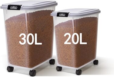 Контейнер для корму для тварин Nobleza з колесами, кришкою та шкребком, 20+30L, сірий