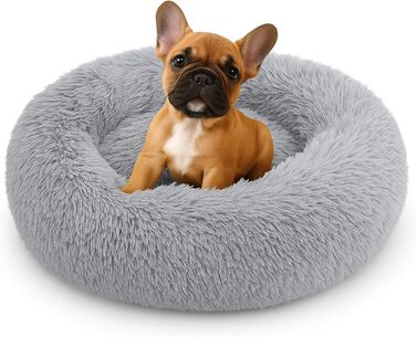 Кругле ліжко для собак та котів, 50 см, сріблясто-сірий колір, ручної роботи, з м'якою підстилкою, машинне прання