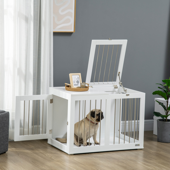 PawHut Dog Cage Клітка для середніх собак 80 x 50 x 56.5 см з дверима та функцією транспортування в білому кольорі