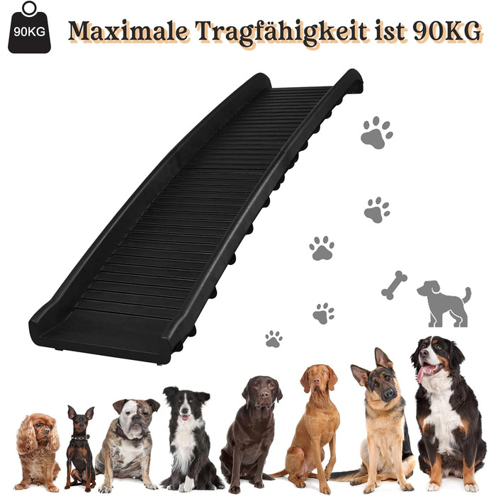 Рампа для собак Hunderampe, складна, антиковзка, до 90 кг, 156x40 см, для SUV, чорна