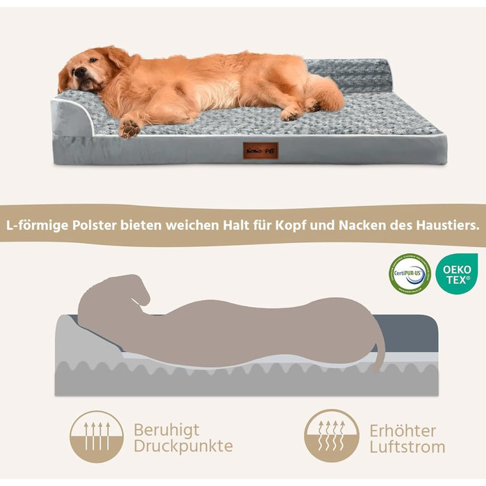 Ортопедичні лежанки для собак великих порід - водонепроникні, з водонепроникним підкладом, з неслизьким дном, знімний та пральний чохол (XL: 107 x 81 x 18 см)