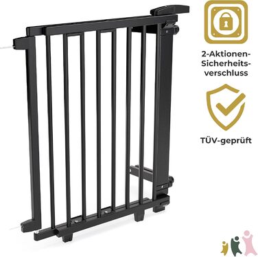 Безпечне ворота Geuther Oris для сходів | Дерев'яне захисне ворота для дітей, чорний колір, 67-95 см, з кріпленням для поручнів