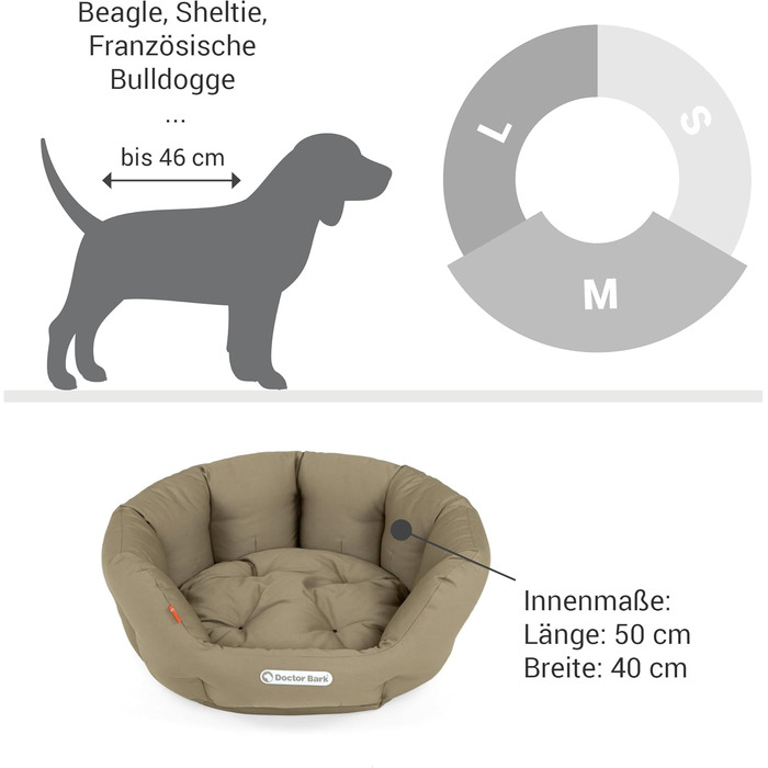 Кругле ліжко для собак Doctor Bark - м'яке, ортопедичне, для середніх собак, 50x40 см, Made in Germany (Королівський блакитний, Золотисто-коричневий)