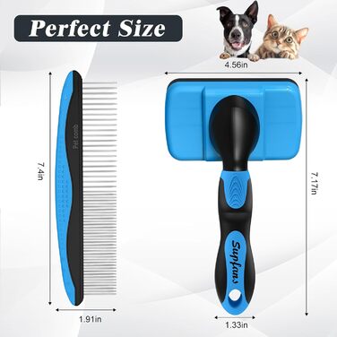 Набір для догляду за собаками: щітка для вичісування, шампунева щітка, металевий гребінець, 3 шт., блакитний/чорний