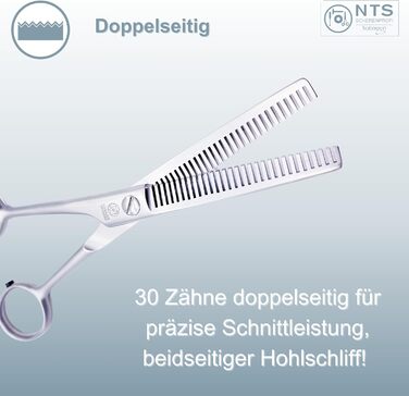Ножиці для собак та домашніх тварин ROSTFREI, матові сатинові • Ножиці для моделювання шерсті (зубці з обох сторін) та фінішні ножиці, 1 шт.
