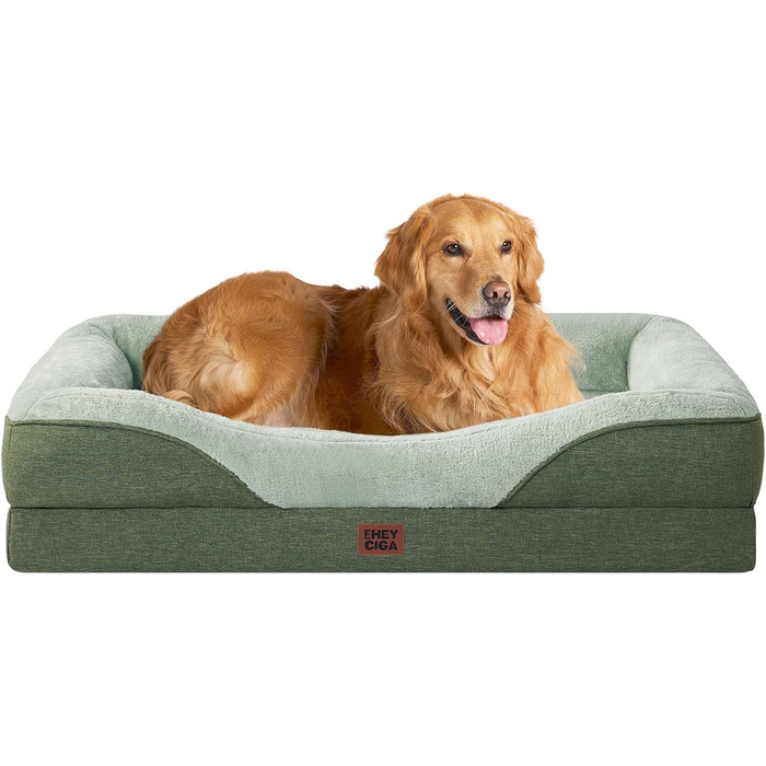 Ортопедичне ліжко для собак великих порід EHEYCIGA, 106x76x18.5 см, з піною з пам'яті, миється, водонепроникне, зелене