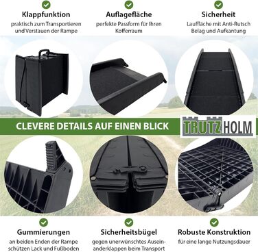 Рампа для собак TRUTZHOLM, складна, до 75 кг, антиковзаюча поверхня, допомога при завантаженні, чорна (трисекційна)