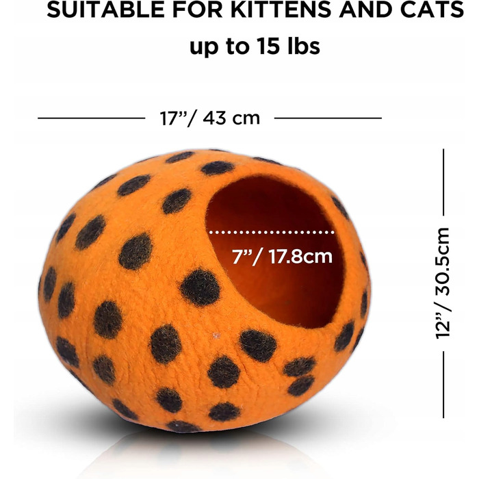 Ліжко-будиночок для котів Woolygon з 100% мериносової вовни, ручна робота, ECO