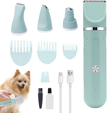 Триммер для собак, набір для грумінгу 4-в-1 | Акумуляторний, регульована ножиці для цуценят, зелений