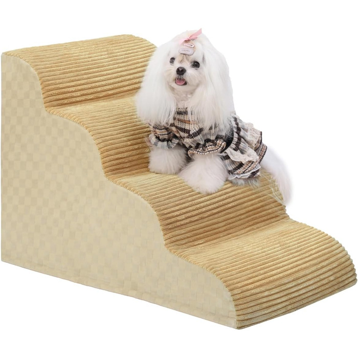 Сходинка для собак 4-ступенева, Khaki, 49.5 см, з високощільним пінополіуретаном, для диванів