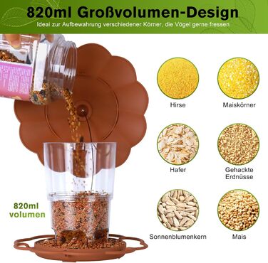 Кормушка для птахів на підвіску, 820 мл, складана, вологостійка, пластикова, для балкона та саду (колір: коричневий)