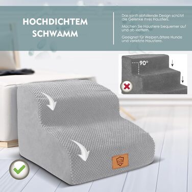 Сходинка для собак Myiosus 2 сходинки, портативна, з щільного матеріалу для маленьких собак, водонепроникна, знімний чохол, протиковзка, для дивану/ліжка, сіра