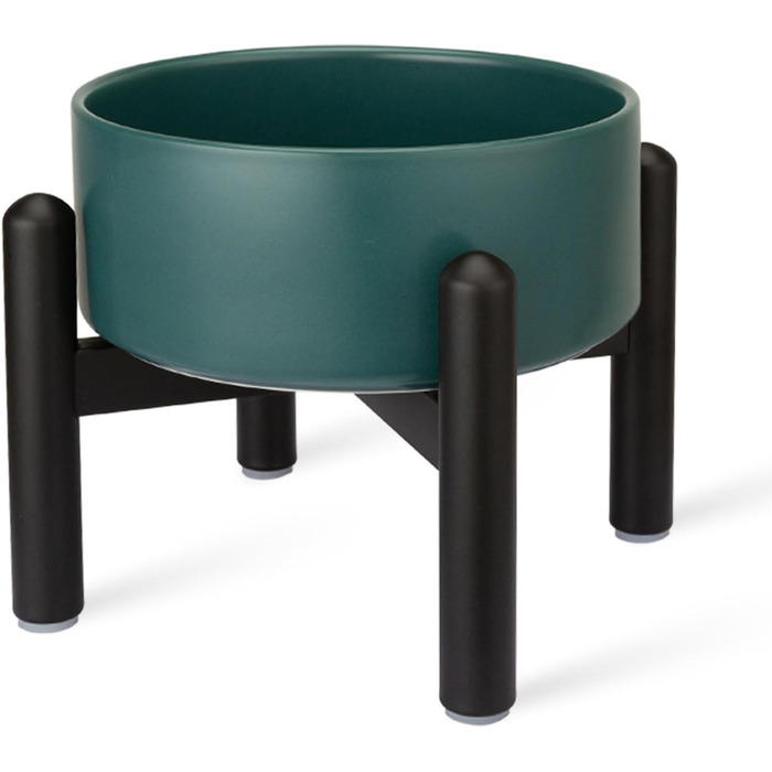 Підвищена годівниця для собак, керамічна миска для корму з нержавіючою підставкою, для малих та великих собак, діаметр 15,5 см, об'єм 850 мл, білий колір (середній, зелений)